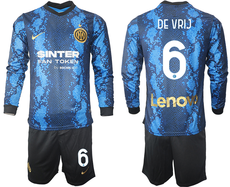 Men 2021-2022 Club Inter Milan home blue Long Sleeve #6 Soccer Jersey